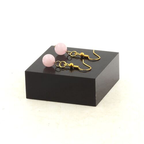 Boucles D'oreilles 1 Perle Opale Rose 8 Mm En Acier Inoxydable Doré. Fabriqué En France.