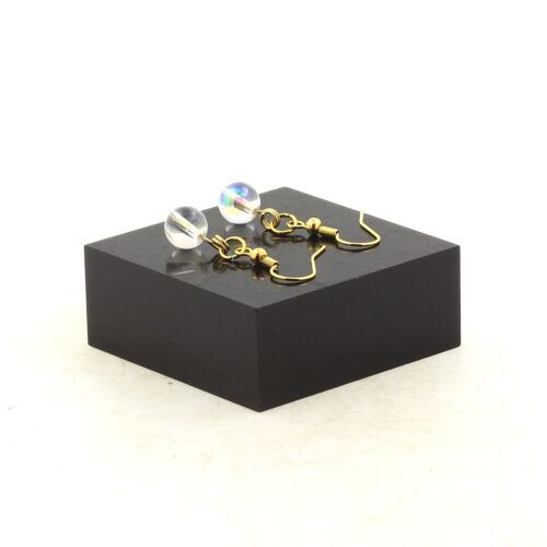 Boucles D'oreilles 1 Perle Quartz Titane En Acier Doré Inoxydable. Fabriqué En France.
