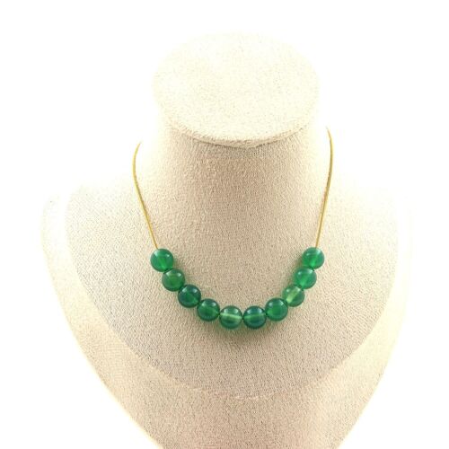 Collier 10 Perles Agate Verte 8 Mm. Chaine En Acier Doré Inoxydable Collier Femmes, Hommes. Taille Personnalisable.