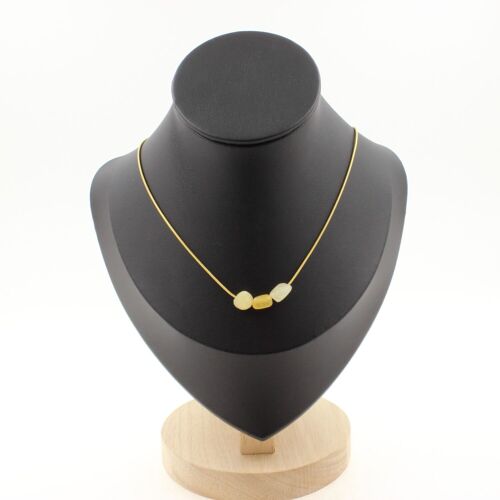 Collier 3 Perles Calcite Jaune Du Royaume-Uni. Chaine En Acier Doré Collier Femmes, Hommes. Taille Personnalisable.