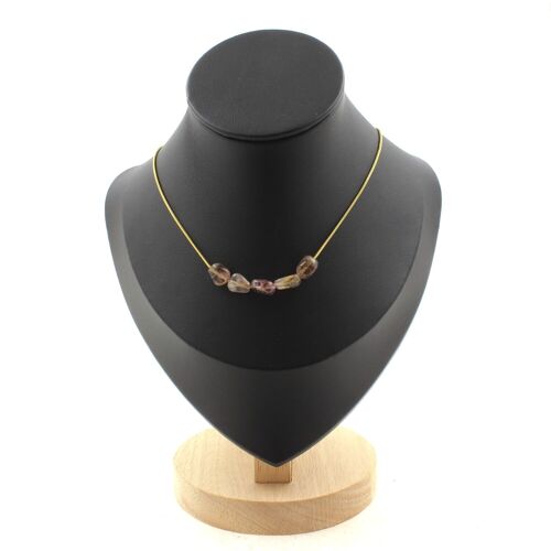 Collier 5 Perles Auralite Du Canada. Chaine En Acier Doré Inoxydable Collier Femmes, Hommes. Taille Personnalisable.