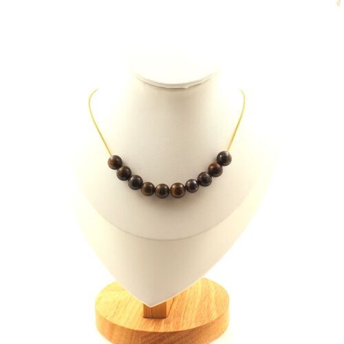 Collier 10 Perles Bronzite 8 Mm. Chaine En Acier Doré Inoxydable Collier Femmes, Hommes. Taille Personnalisable.