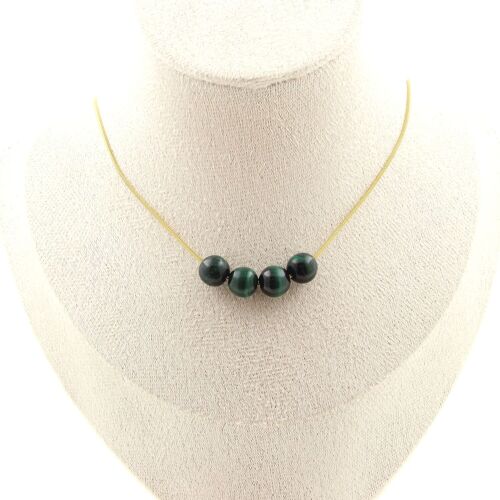 Collier 4 Perles Malachite Du Congo Qualité 7a 8 Mm. Chaine En Acier Collier Femmes, Hommes. Taille Personnalisable.