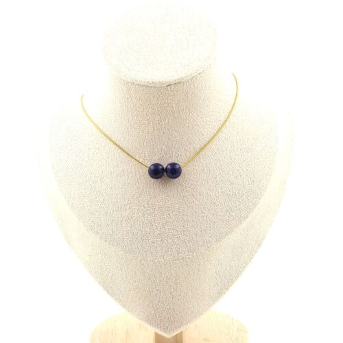 Collier 2 Perles Lapis Lazuli Du Pakistan Qualité 5a 8 Mm. Chaine En Collier Femmes, Hommes. Taille Personnalisable.