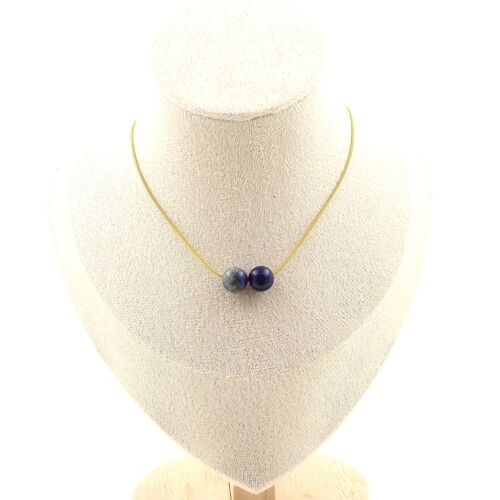 Collier 2 Perles Lapis Lazuli 8 Mm. Chaine En Acier Doré Inoxydable Collier Femmes, Hommes. Taille Personnalisable.