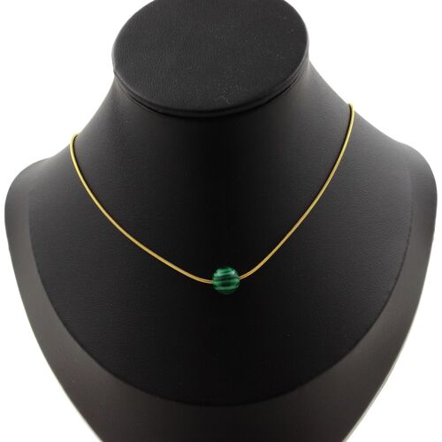 Collier 1 Perle Malachite 8 Mm. Chaine En Acier Doré Inoxydable. Collier Femmes, Hommes. Taille Personnalisable.