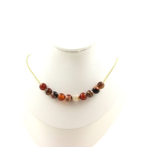 Collier 10 Perles Agate De Rêve 8 Mm. Chaine En Acier Doré Inoxydable Collier Femmes, Hommes. Taille Personnalisable.