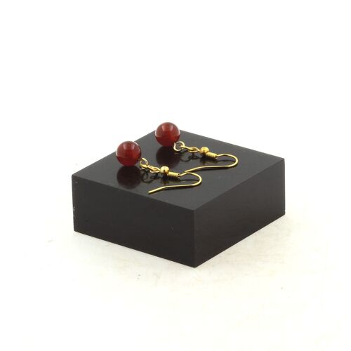 Boucles D'oreilles 1 Perle Agate Rouge 8 Mm En Acier Doré Inoxydable. Fabriqué En France.