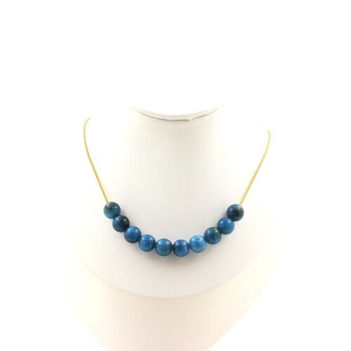 Collier 10perles Apatite 8 Mm. Chaine En Acier Doré Inoxydable Collier Femmes, Hommes. Taille Personnalisable.