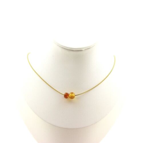 Collier 2 Perles Ambre Véritable De La Mer Baltique. Chaine En Acier Collier Femmes, Hommes. Taille Personnalisable.