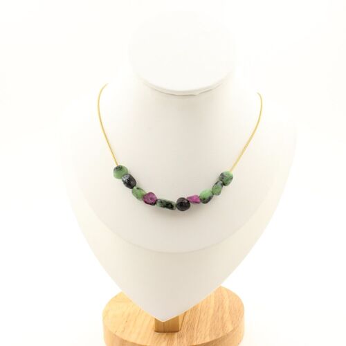 Collier 10 Perles Epidote De Myanmar (Birmanie). Chaine En Acier Doré Collier Femmes, Hommes. Taille Personnalisable.