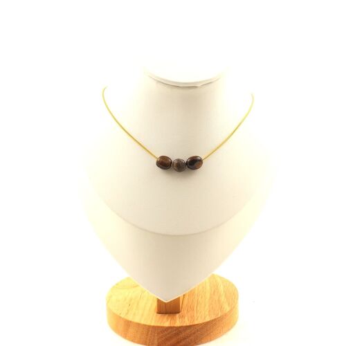 Collier 3 Perles Bronzite Du Brésil. Chaine En Acier Doré Inoxydable Collier Femmes, Hommes. Taille Personnalisable.