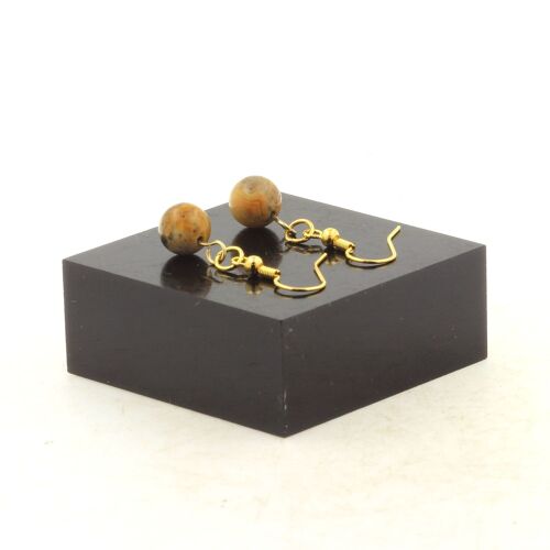 Boucles D'oreilles 1 Perle Agate Crazy Lace 8 Mm En Acier Doré Fabriqué En France.