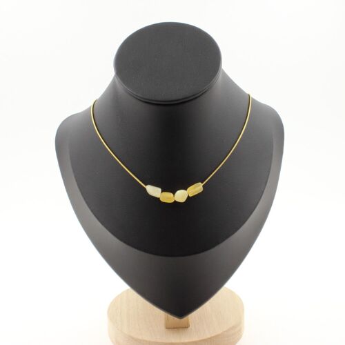 Collier 4 Perles Calcite Jaune Du Royaume-Uni. Chaine En Acier Doré Collier Femmes, Hommes. Taille Personnalisable.