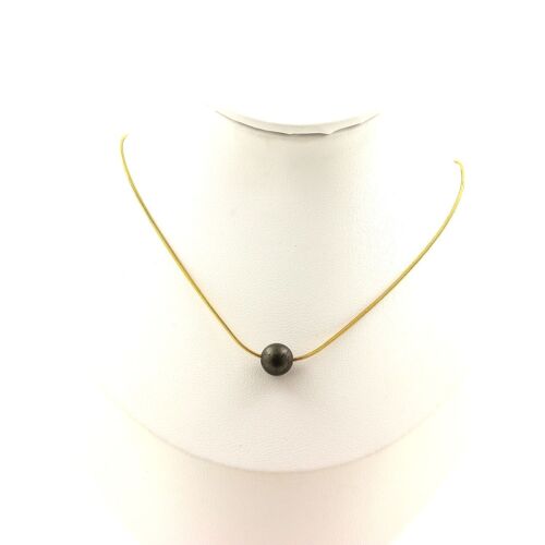 Collier 1 Perle Pyrite D'espagne 8 Mm Chaine En Acier Doré Inoxydable.