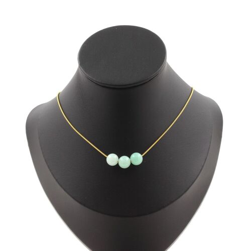 Collier 3 Perles Amazonite 8 Mm. Chaine En Acier Inoxydable Collier Femmes, Hommes. Taille Personnalisable.