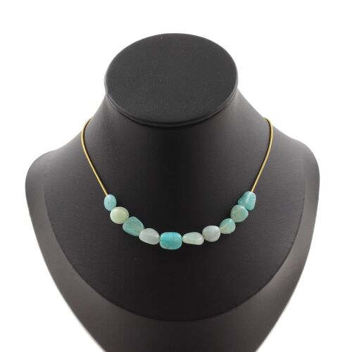 Collier 10 Perles Amazonite Du Brésil. Chaine En Acier Doré Inoxydable Collier Femmes, Hommes. Taille Personnalisable.