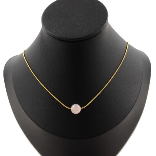 Collier 1 Perle Quartz Rose 8 Mm Chaine En Acier Doré Inoxydable.