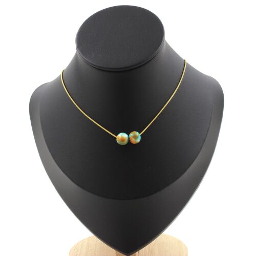 Collier 2 Perles Jaspe Bleu Orange 8 Mm. Chaine En Acier Doré Collier Femmes, Hommes. Taille Personnalisable.