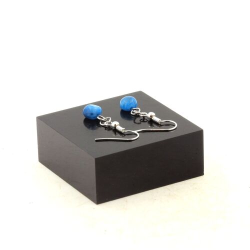 Boucles D'oreilles 1 Perle Apatite Bleu Du Brésil En Acier Inoxydable. Fabriqué En France.