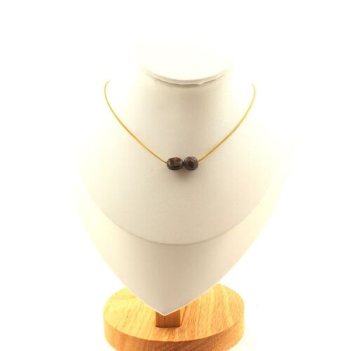 Collier 2 Perles Bronzite Du Brésil. Chaine En Acier Doré Inoxydable Collier Femmes, Hommes. Taille Personnalisable.