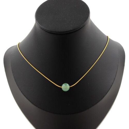 Collier 1 Perle Aventurine 8 Mm Chaine En Acier Doré Inoxydable.