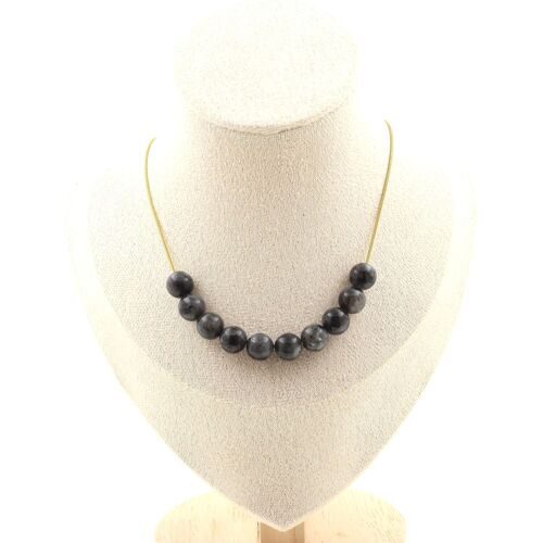 Collier 10 Perles Labradorite 8 Mm. Chaine En Acier Doré Inoxydable Collier Femmes, Hommes. Taille Personnalisable.