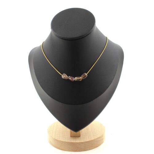 Collier 4 Perles Auralite Du Canada. Chaine En Acier Doré Inoxydable Collier Femmes, Hommes. Taille Personnalisable.
