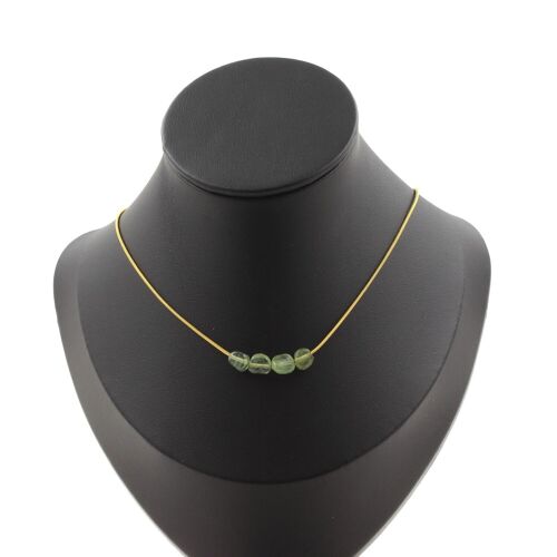 Collier 4 Perles Apatite Verte De Madagascar. Chaine En Acier Doré Collier Femmes, Hommes. Taille Personnalisable.