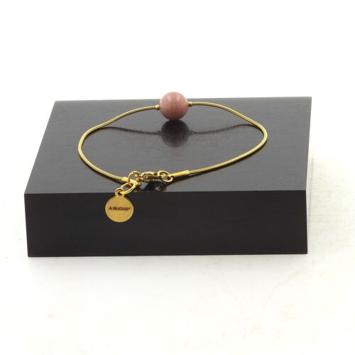 Bracelet En Acier Doré Inoxydable 1 Perle Rhodonite 8 Mm. Fabriqué En France.