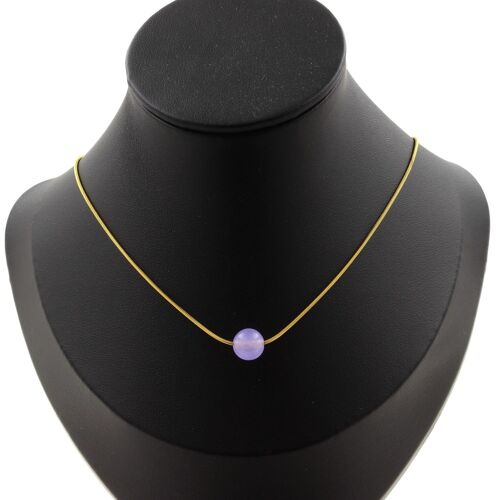 Collier 1 Perle Calcédoine Lavande 8 Mm. Chaine En Acier Collier Femmes, Hommes. Taille Personnalisable.