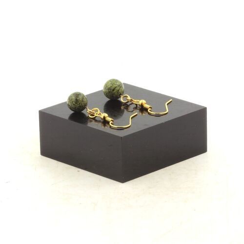 Boucles D'oreilles 1 Perle Serpentine En Acier Doré Inoxydable. Fabriqué En France.