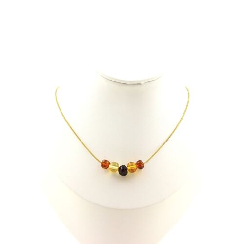 Collier 5 Perles Ambre Véritable De La Mer Baltique. Chaine En Acier Collier Femmes, Hommes. Taille Personnalisable.