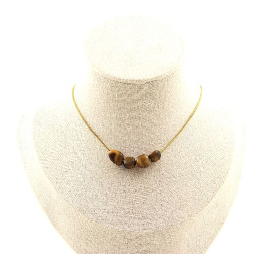 Collier 4 Perles Oeil De Tigre D'afrique Du Sud. Chaine En Acier Doré Collier Femmes, Hommes. Taille Personnalisable.
