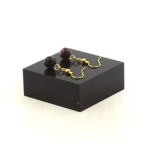 Boucles D'oreilles 1 Perle Oeil De Tigre Violet Bicolore 8 Mm En Acier Fabriqué En France.