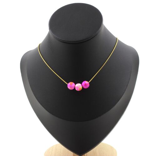 Collier 3 Perles Jaspe Rose Jaune 8 Mm. Chaine En Acier Doré Collier Femmes, Hommes. Taille Personnalisable.