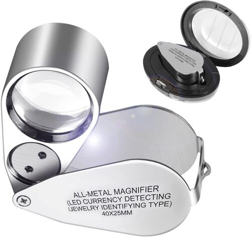 Jexnovashop-Loupe Bijoutier 40x, Loupe De Poche En Acier Inoxydable Pour Diamants, Bijoux, Pièces De Monnaie, Timbres, Reconnaissance De Monnaie, Identification De Bijoux