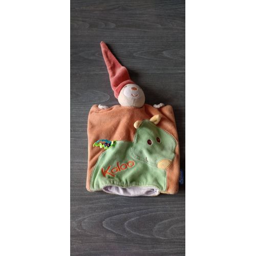 Doudou peluche marionnette vert et orange Kaloo