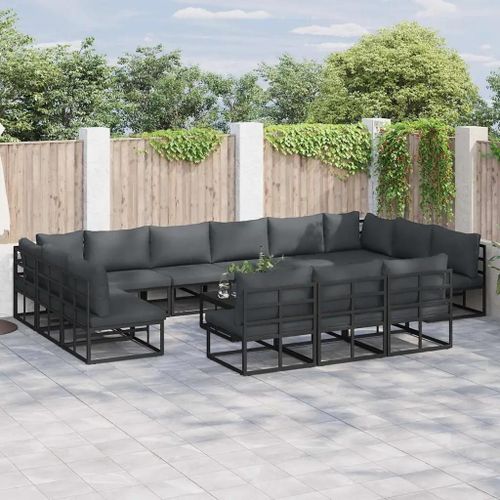 Vidaxl Ensemble De Canapé De Jardin Avec Coussin 14 Pcs Noir Aluminium