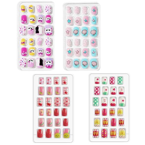 96 Pièces De Faux Ongles Pour Enfants, Courts Et Couvrant L'entièreté De L'ongle, Avec Décoration Artistique, Convient Aux Filles De Tous Âges 