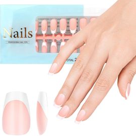 240 Pièces Faux Ongles Française, Cercueil Court French Press On Nails, Faux Ongles Artificiels Capsules Ongles Gel, X-Coat Tips Stick Ongles Courts French Nail Art Diy Pour Femmes Filles, Nue 
