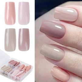 Jum-96pcs Faux Ongle Carré Coloré Press On Nails 4 Couleur Puremanucure Couverture Complète Avec Colle Pour Femme Fille 