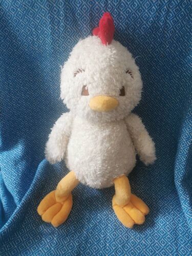Doudou Peluche Poussin Coq Blanc Crête Rouge Billes Jours Heureux