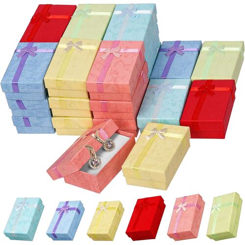 Kalanka-Gifts Box 24pcs 6 Couleurs 3.1x1.9x1.1 Pouces Bijoux Boîte - Cadeau Avec Bow Kit, Boîte À Bijoux En Carton Emballage Bague Collier Boucles D'oreilles Bracelet En Vrac Cadeau Boîte D'emballage