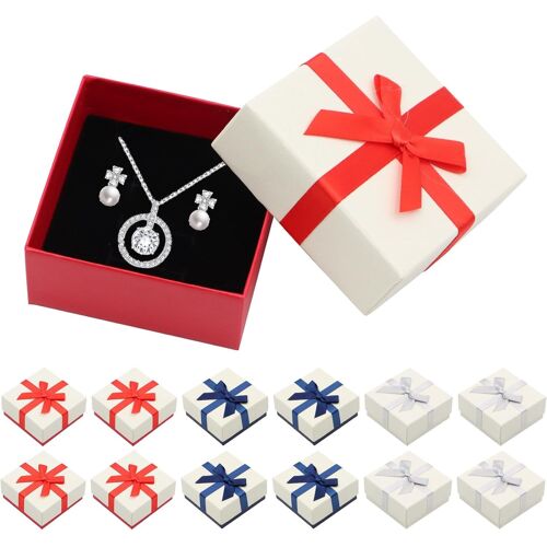 Jexnovashop-12 Pièces Petite Boite A Bijoux, Boîtes-Cadeaux De Bijoux Avec Couvercles,Boîtes Cadeaux De Bijoux En Papier Carré Avec N?ud Pour Collier/Boucles D'oreilles/Bague Bijoux Affichage