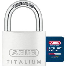 CHENG-ABUS Titalium 64TI/45 - Cadenas de cave avec corps de serrure en aluminium spécial - anse en acier trempé - niveau de sécurité ABUS 5