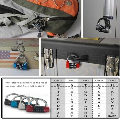 Cadenas à combinaison à 5 cadrans, noir 5 Letters Lock Code Lock Large Gym Cabinet Locker Room Prop Padlock Wordlock PL-004-BK 5-Dial Combination Padlock, Black