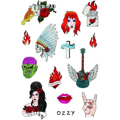 Rock N Rolla Set, Tatouages Temporaires De Qualité, Pour Homme Et Femme, Rock And Roll, Déguisement, Articles De Fête, Rock Star, Guitare, Sabbath, Ozzy, Rehab, Flamme