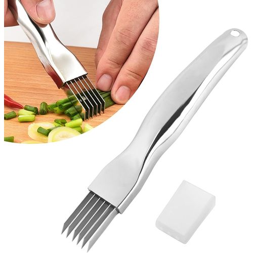 Pièces Shred Silk The Knife,Trancheuse D'Échalote En Acier Inoxydable,2024 Nouvelle Trancheuse À Oignon,Couteau À Oignon Vert Haché En Acier Inoxydable,Coupeur À Hacher