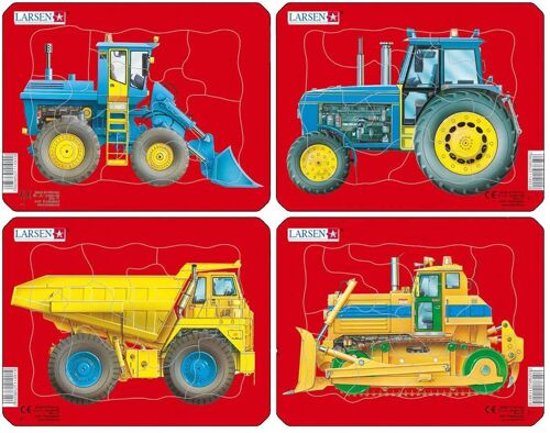 Larsen- No Puzzle Encadrés Tracteurs/Bennes/Camion/Bulldozer 4 X 10 Pièces, Z1